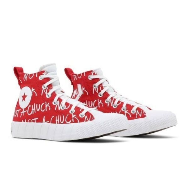 Converse Not A Chuck Men's Red & White High Canvas Spellout Shoes Size 5.5 - Picture 1 of 12
